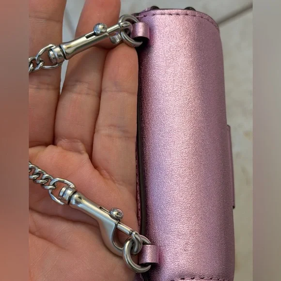 Coach Morgan Card Case with Crossbody Chain – Metallic Lilac (Style CP245) - Picture 9 of 11